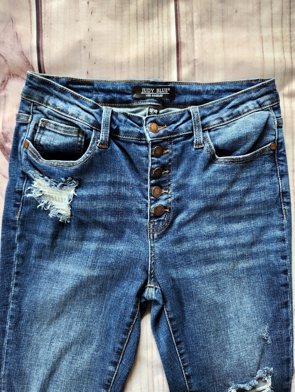Judy Blue "Mid Rise Skinny Fit" Blue Jean Distressed, Women's Size 8/29 - Picture 4 of 10